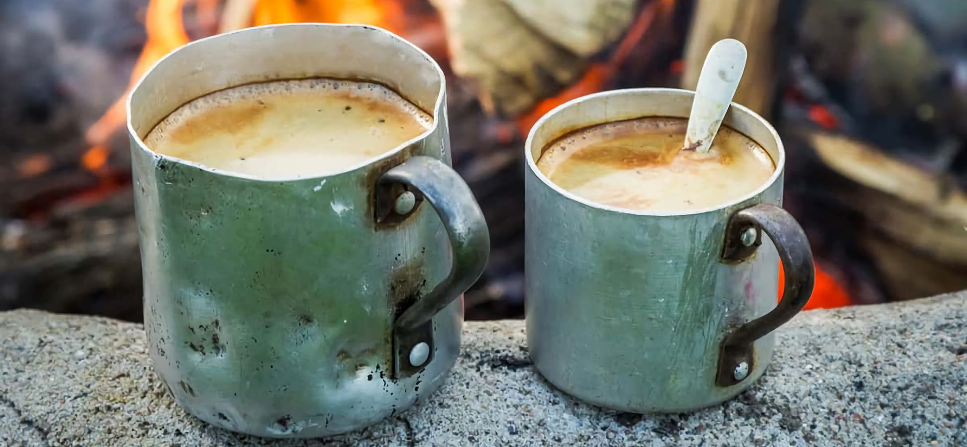 Two Cup Of Instant Coffee While Camping.