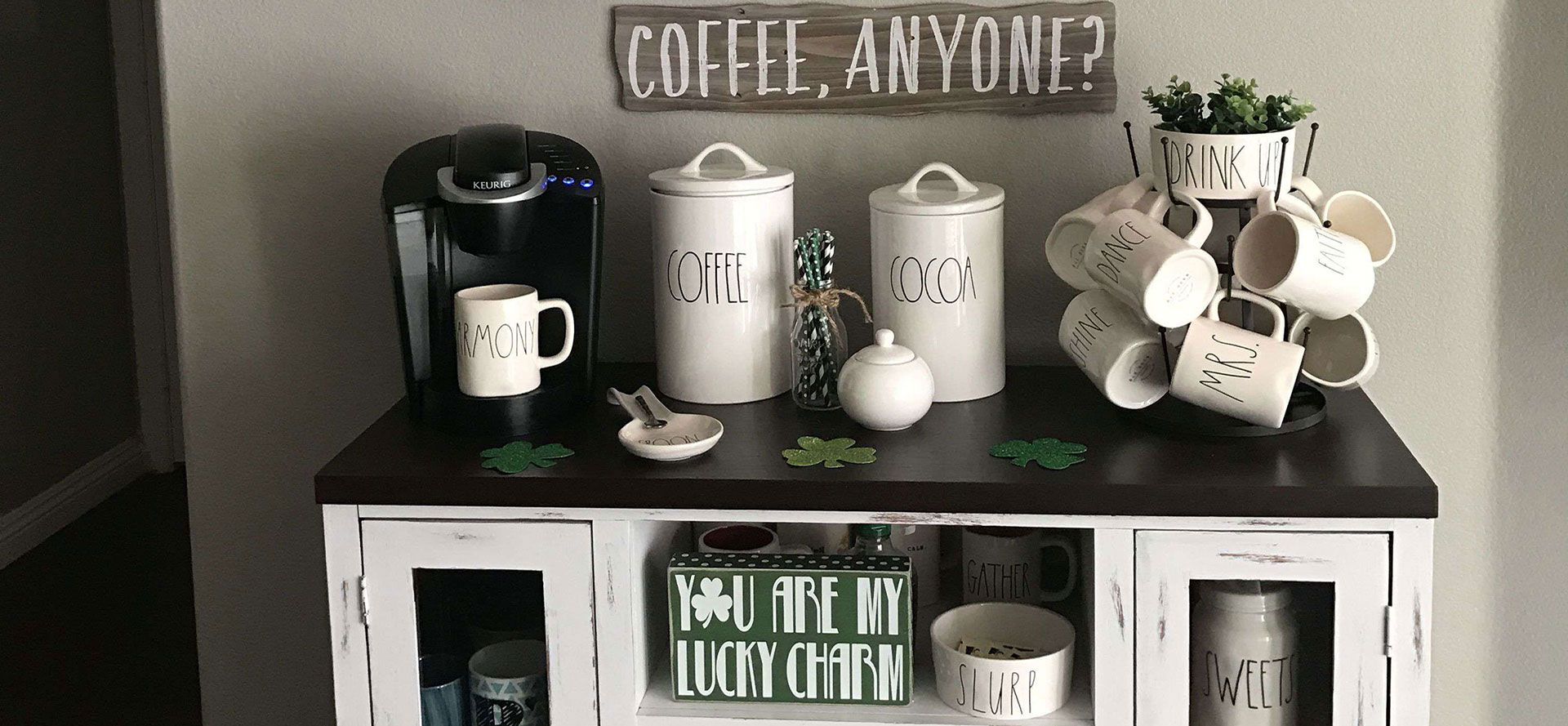 Decorating Coffee Station With Charming Framed Message.