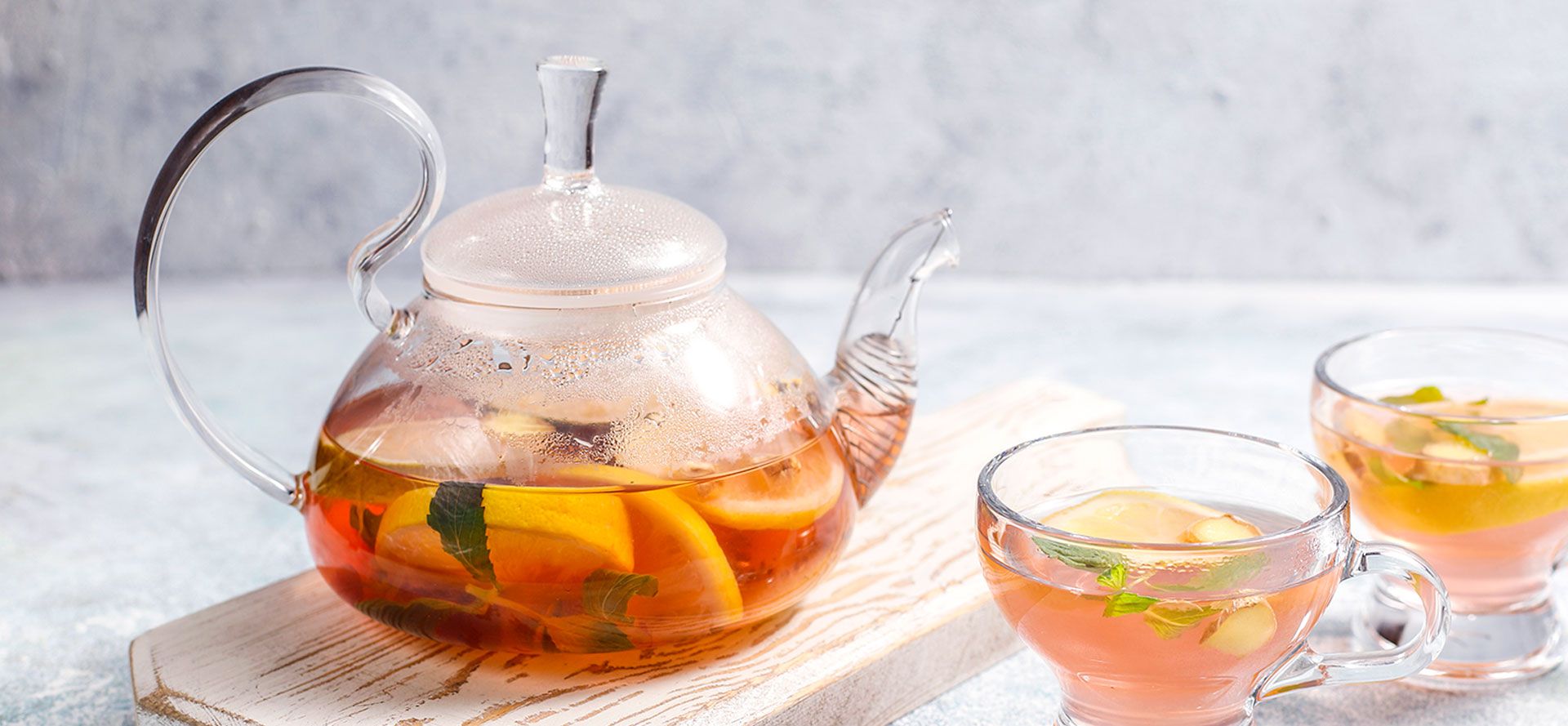 Glass Teapot With Brewed Tea. 