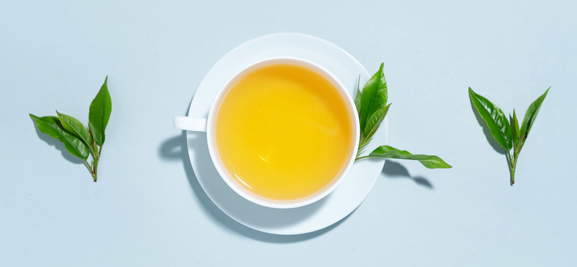 Green Tea Brewed In Cup With Tea Leaves